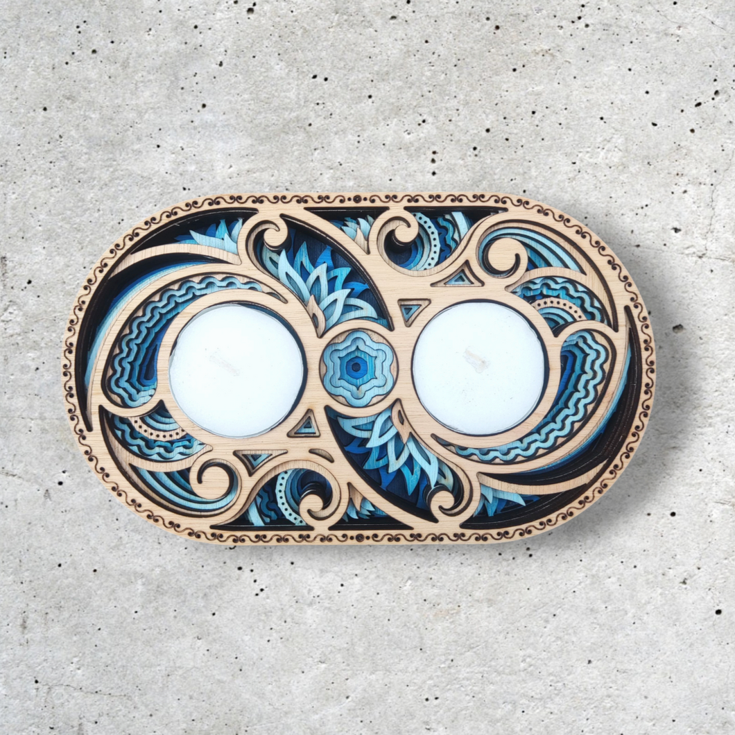 Porta Velas Orgánico Doble Azules